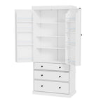 77inch Farmhouse Kitchen Pantry, Freestanding Tall Cupboard Storage Cabinet with 3 Adjustable Shelves, 8 Door Shelves, 3 Drawers