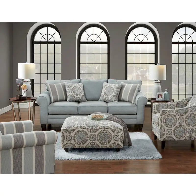Grande Mist Round Arm Transitional Baby Blue Sofa