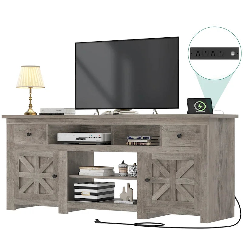 Moasis 70 Farmhouse TV Stand, Entertainment Center with Power Outlet for TVs Up to 80 Inch - 70L x 15.5W x 30H
