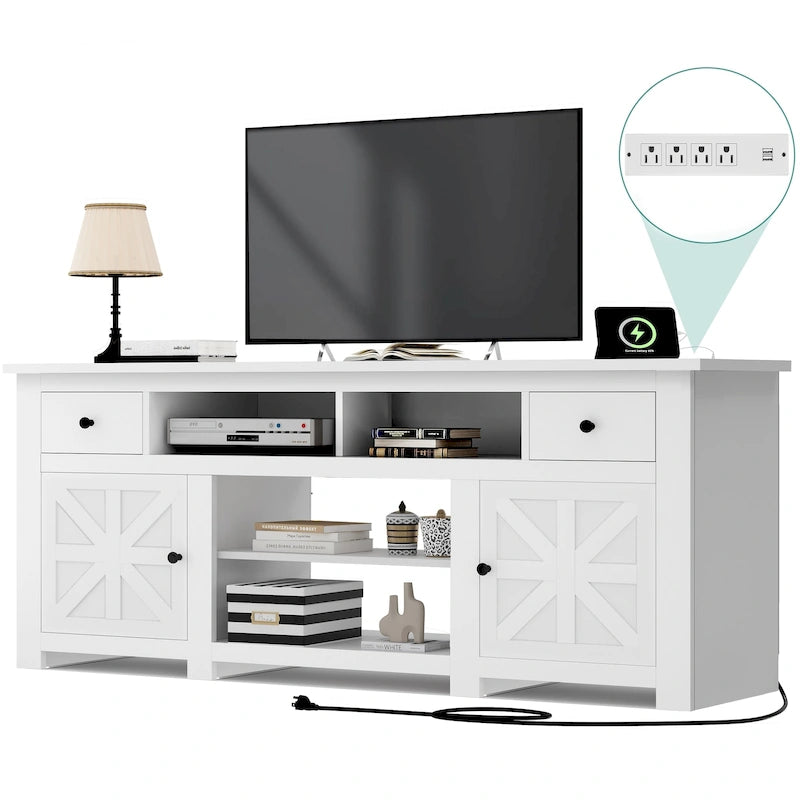Moasis 70 Farmhouse TV Stand, Entertainment Center with Power Outlet for TVs Up to 80 Inch - 70L x 15.5W x 30H