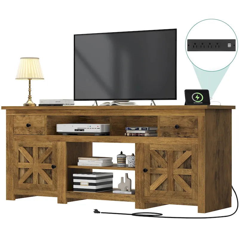 Moasis 70 Farmhouse TV Stand, Entertainment Center with Power Outlet for TVs Up to 80 Inch - 70L x 15.5W x 30H
