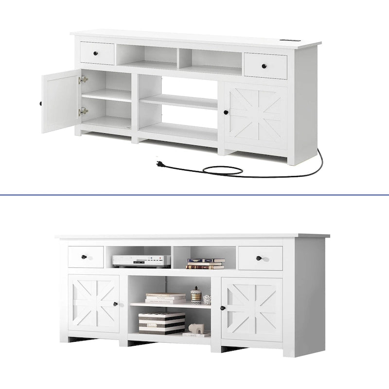 Moasis 70 Farmhouse TV Stand, Entertainment Center with Power Outlet for TVs Up to 80 Inch - 70L x 15.5W x 30H