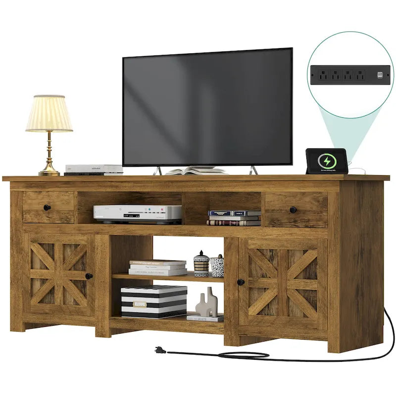 Moasis 70 Farmhouse TV Stand, Entertainment Center with Power Outlet for TVs Up to 80 Inch - 70L x 15.5W x 30H