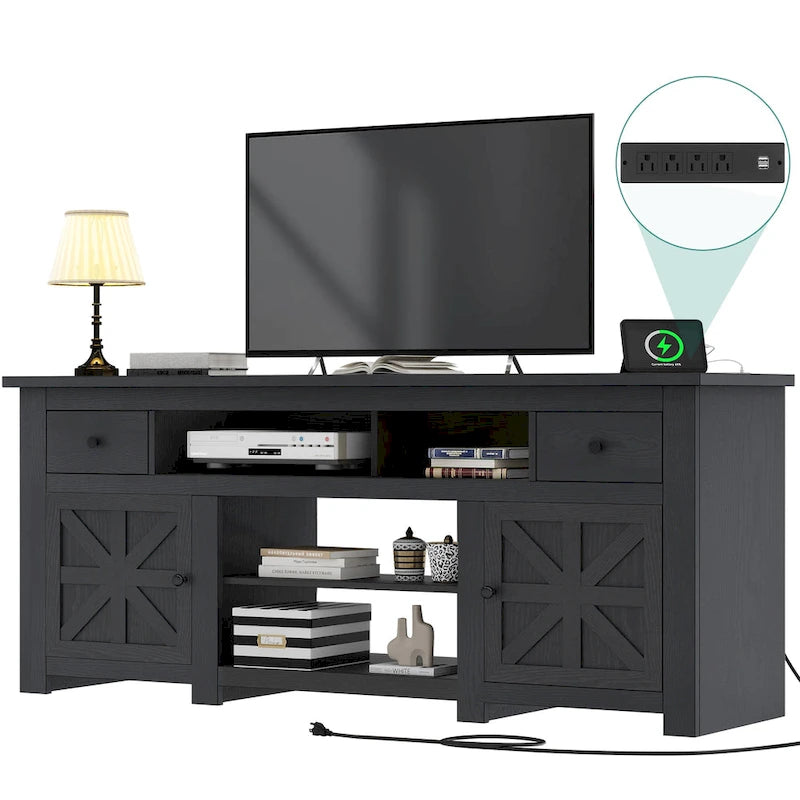 Moasis 70 Farmhouse TV Stand, Entertainment Center with Power Outlet for TVs Up to 80 Inch - 70L x 15.5W x 30H