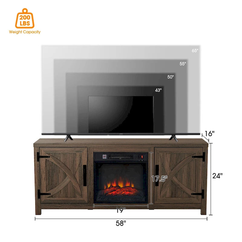 58 Farmhouse Electric Fireplace TV Stands Console Table for TV's up to 65