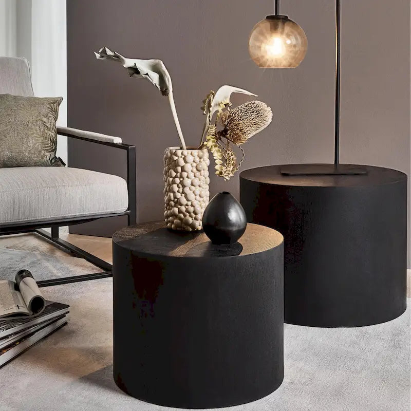 Modern Farmhouse Round Accent Nesting Side Coffee Table Set (Set of 2)