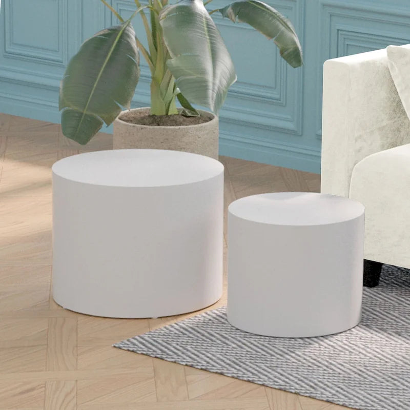 Modern Farmhouse Round Accent Nesting Side Coffee Table Set (Set of 2)