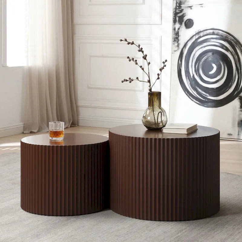 Modern Farmhouse Round Accent Nesting Side Coffee Table Set (Set of 2)