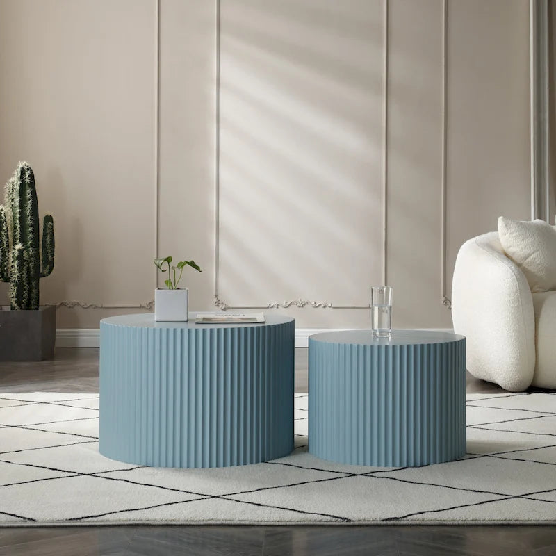 Modern Farmhouse Round Accent Nesting Side Coffee Table Set (Set of 2)