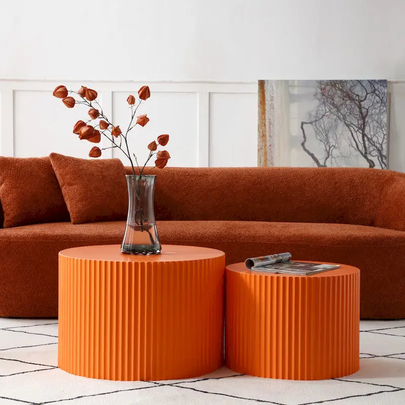 Modern Farmhouse Round Accent Nesting Side Coffee Table Set (Set of 2)