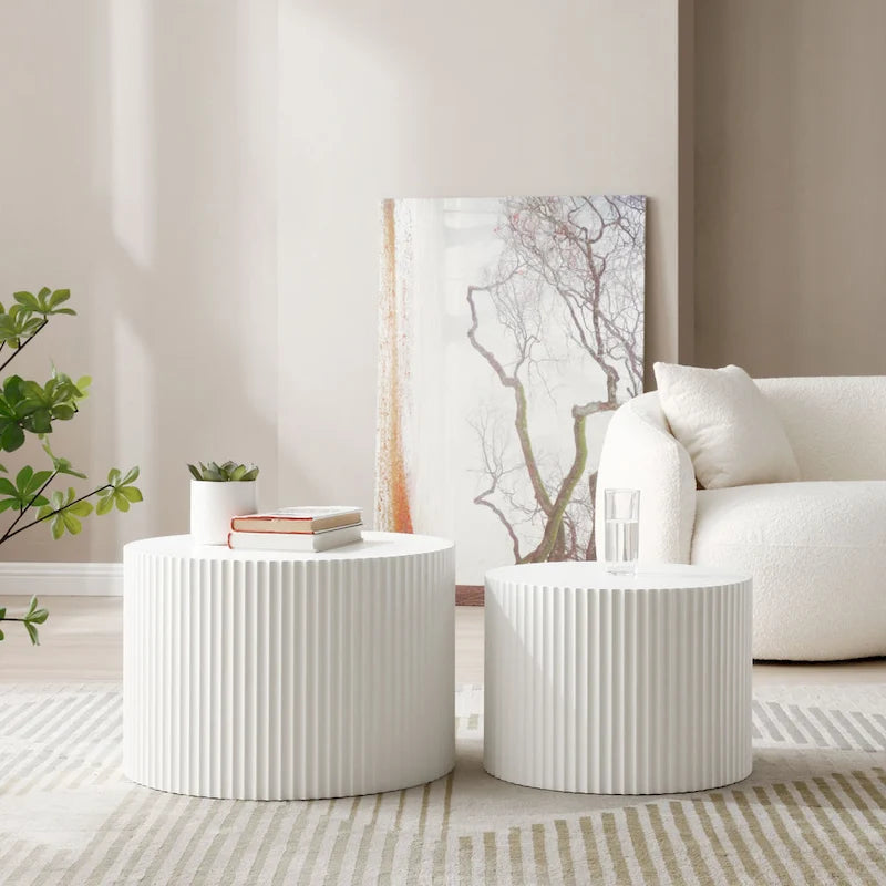 Modern Farmhouse Round Accent Nesting Side Coffee Table Set (Set of 2)