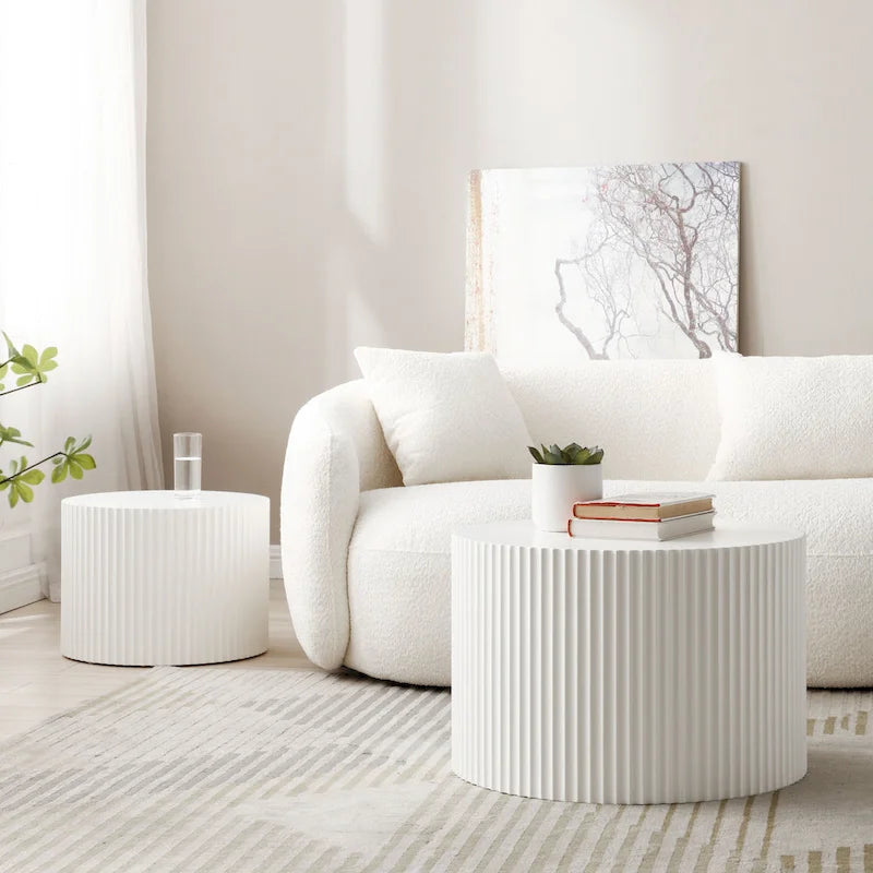 Modern Farmhouse Round Accent Nesting Side Coffee Table Set (Set of 2)