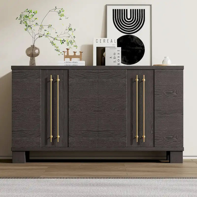 Wood Sideboard with Adjustable Shelves and Gold Handles