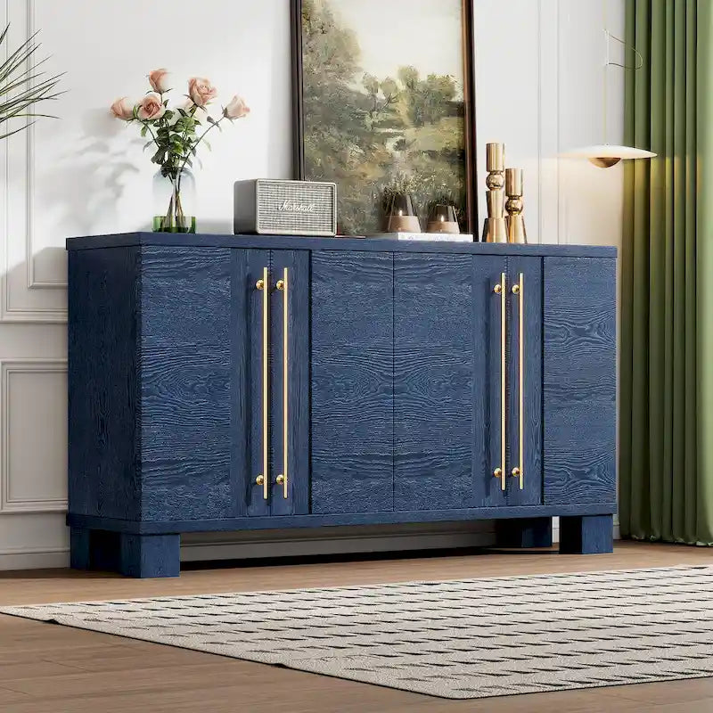Wood Sideboard with Adjustable Shelves and Gold Handles