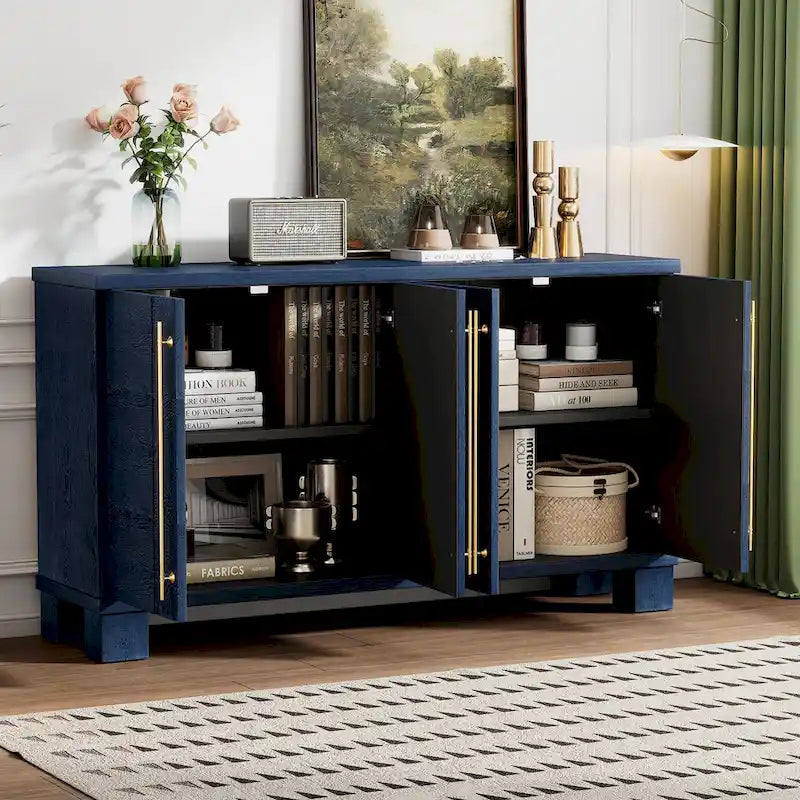 Wood Sideboard with Adjustable Shelves and Gold Handles
