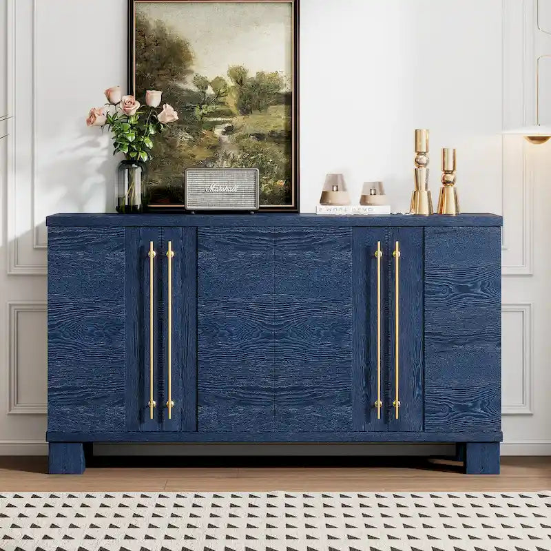 Wood Sideboard with Adjustable Shelves and Gold Handles