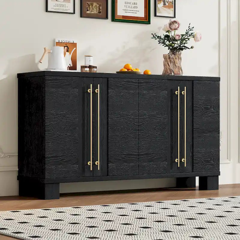 Wood Sideboard with Adjustable Shelves and Gold Handles