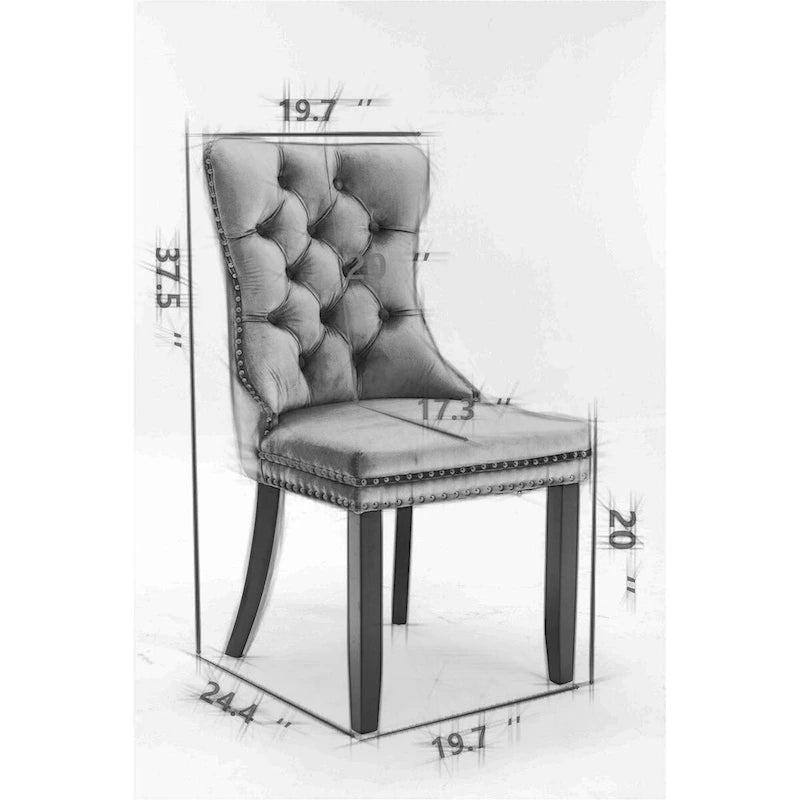 Set of 2 Velvet Dining Chairs with Nailhead Trim and Gold-Plated Legs