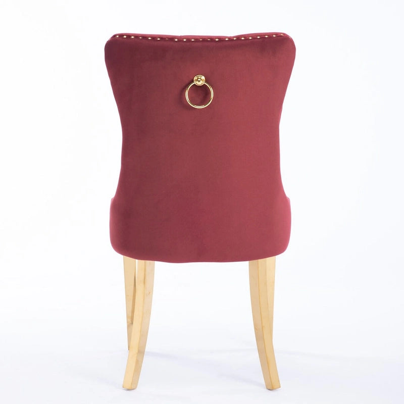 Set of 2 Velvet Dining Chairs with Nailhead Trim and Gold-Plated Legs