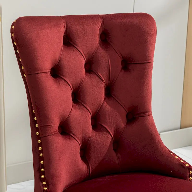 Set of 2 Velvet Dining Chairs with Nailhead Trim and Gold-Plated Legs