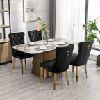 Set of 2 Velvet Dining Chairs with Nailhead Trim and Gold-Plated Legs