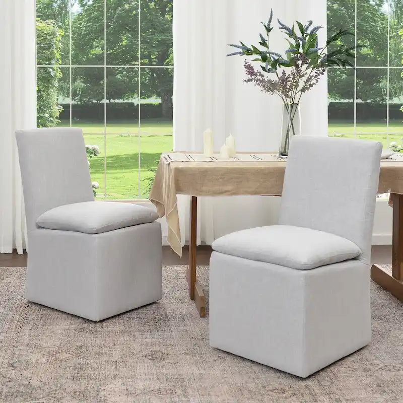 KINWELL 21 Performance Fabric Upholstered Dining Side Chair with Casters (Set of 2)
