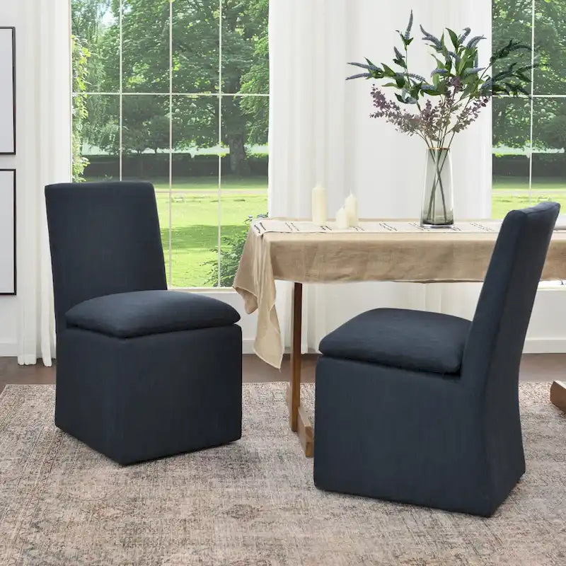 KINWELL 21 Performance Fabric Upholstered Dining Side Chair with Casters (Set of 2)