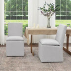 KINWELL 21 Performance Fabric Upholstered Dining Side Chair with Casters (Set of 2)