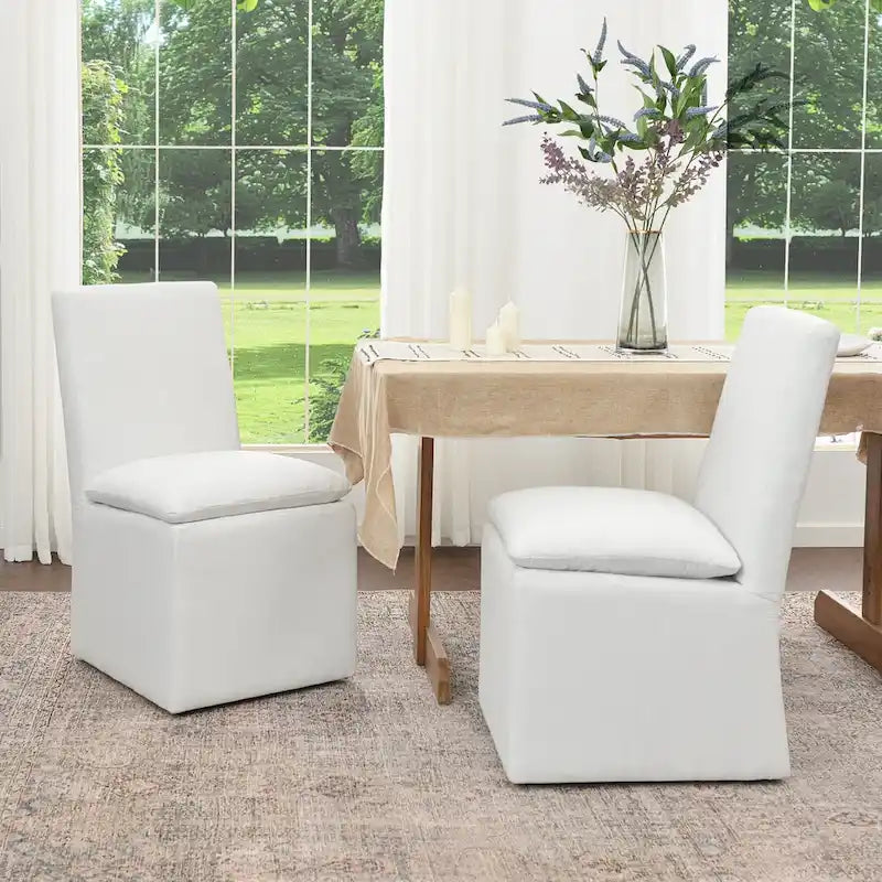KINWELL 21 Performance Fabric Upholstered Dining Side Chair with Casters (Set of 2)