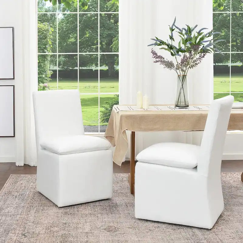 KINWELL 21 Performance Fabric Upholstered Dining Side Chair with Casters (Set of 2)
