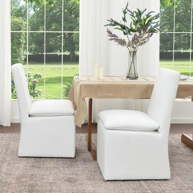 KINWELL 21 Performance Fabric Upholstered Dining Side Chair with Casters (Set of 2)