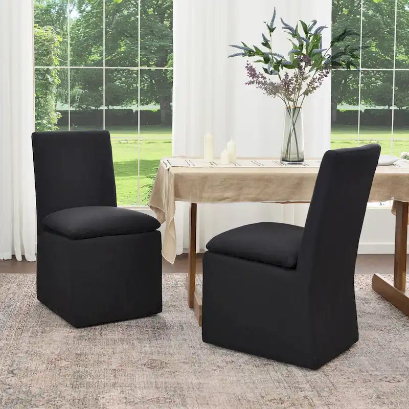 KINWELL 21 Performance Fabric Upholstered Dining Side Chair with Casters (Set of 2)