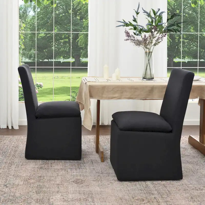 KINWELL 21 Performance Fabric Upholstered Dining Side Chair with Casters (Set of 2)