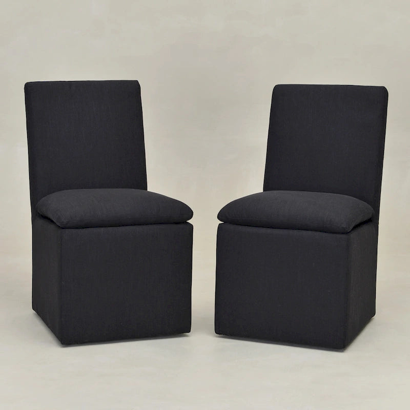 KINWELL 21 Performance Fabric Upholstered Dining Side Chair with Casters (Set of 2)