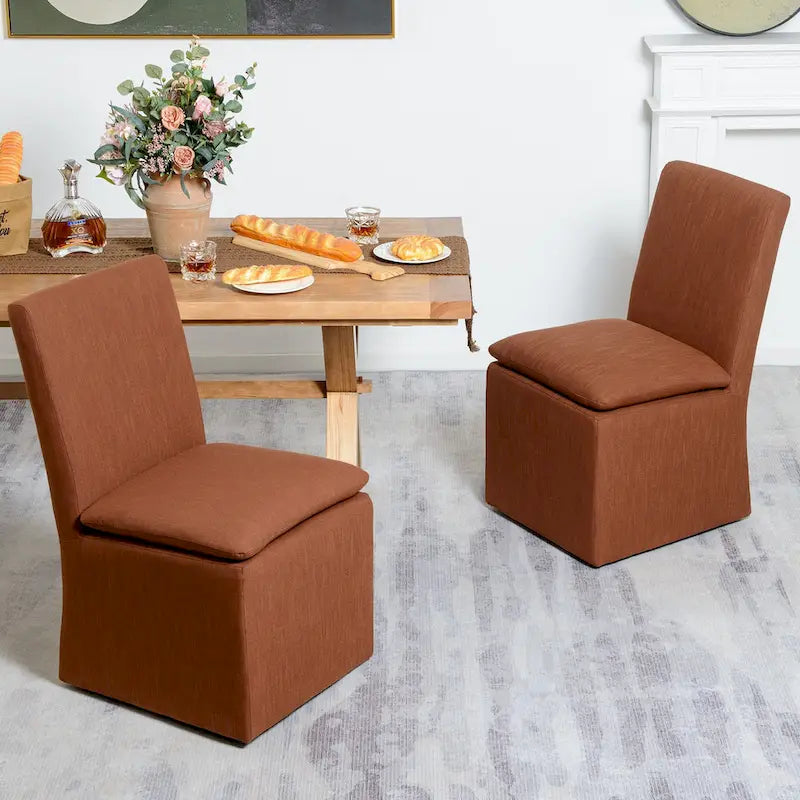 KINWELL 21 Performance Fabric Upholstered Dining Side Chair with Casters (Set of 2)