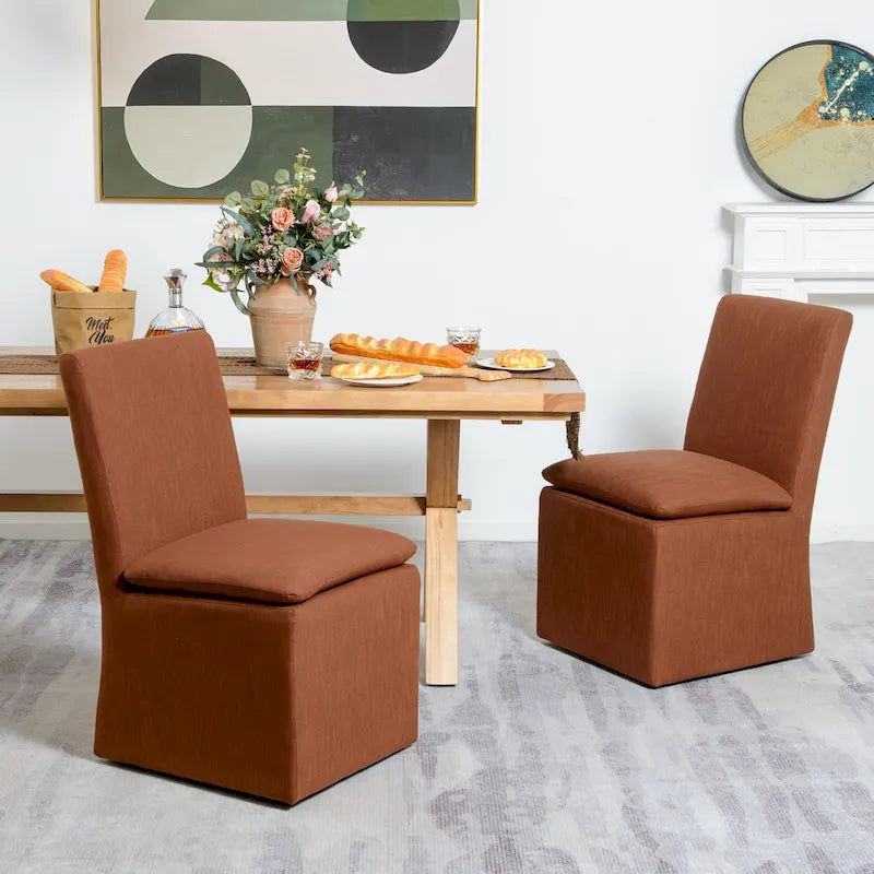 KINWELL 21 Performance Fabric Upholstered Dining Side Chair with Casters (Set of 2)