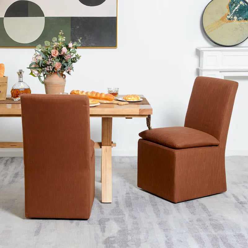 KINWELL 21 Performance Fabric Upholstered Dining Side Chair with Casters (Set of 2)