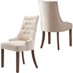 Wingback Upholstered Dining Chairs Set of 2, Fabric Side Dining Room Chairs with Tufted Button