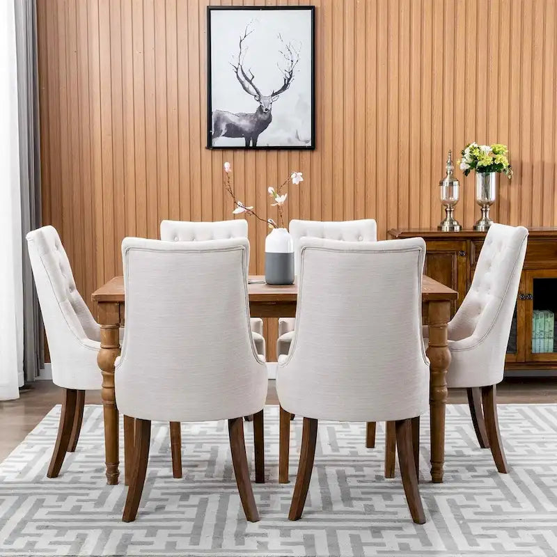 Wingback Upholstered Dining Chairs Set of 2, Fabric Side Dining Room Chairs with Tufted Button