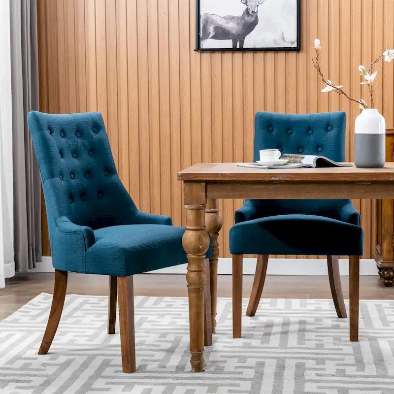 Wingback Upholstered Dining Chairs Set of 2, Fabric Side Dining Room Chairs with Tufted Button