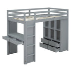 Loft Bed with Large Shelves, Writing Desk and LED Light