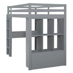 Loft Bed with Large Shelves, Writing Desk and LED Light