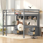 Nestfair Full Size Loft Bed with Desk and Cabinets