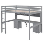 Nestfair Full Size Loft Bed with Desk and Cabinets