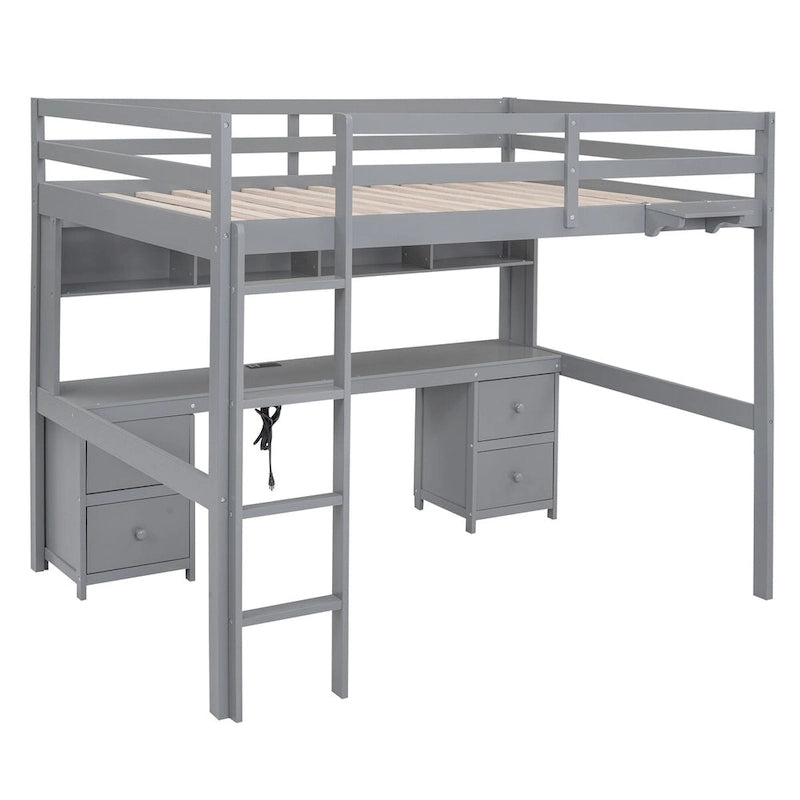 Nestfair Full Size Loft Bed with Desk and Cabinets
