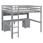 Nestfair Full Size Loft Bed with Desk and Cabinets