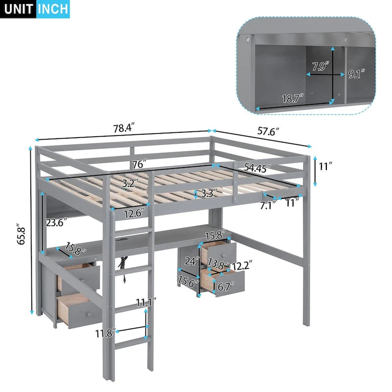 Nestfair Full Size Loft Bed with Desk and Cabinets