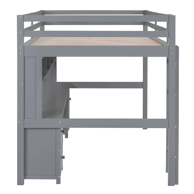 Nestfair Full Size Loft Bed with Desk and Cabinets