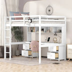 Nestfair Full Size Loft Bed with Desk and Cabinets