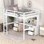 Nestfair Full Size Loft Bed with Desk and Cabinets